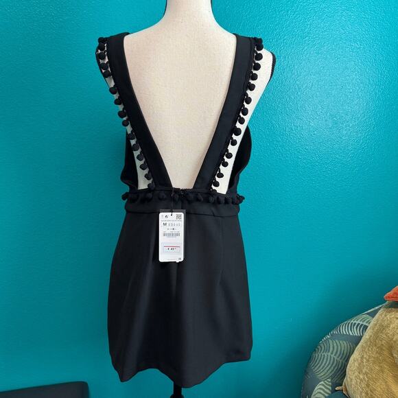 Zara Woman Black Pom Pom Trim Pinafore Apron Dress Women's Medium NWT - Picture 5 of 10